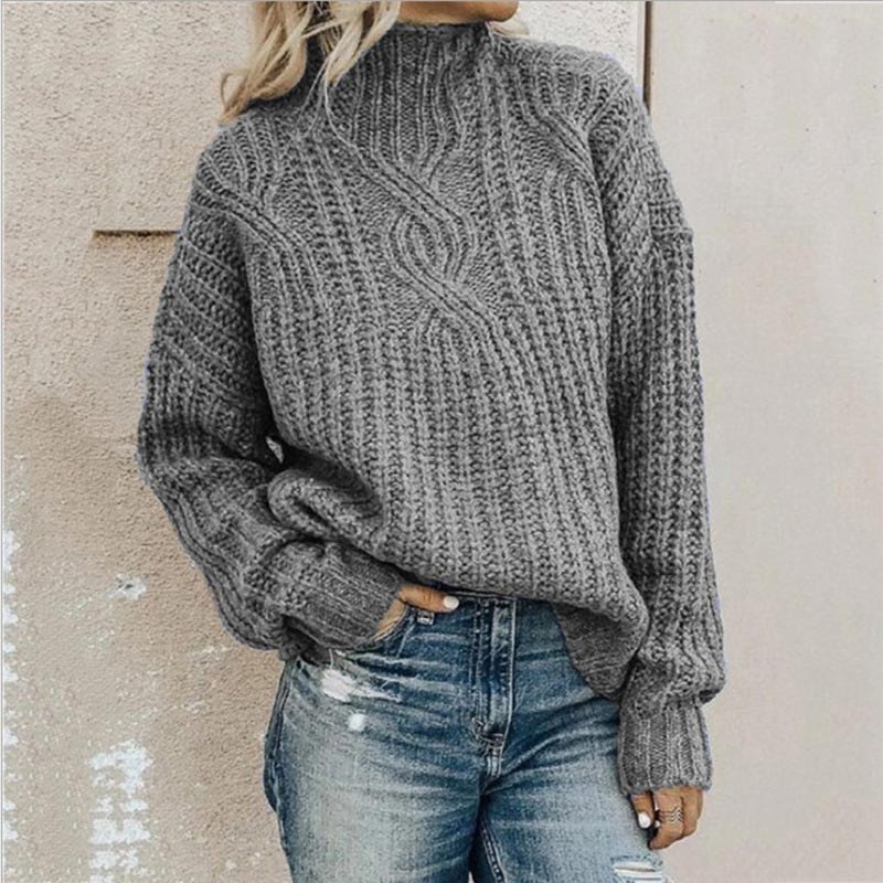 Corwen | Women's Cable-Knit Sweater Mock Neck - Grey - Image 2