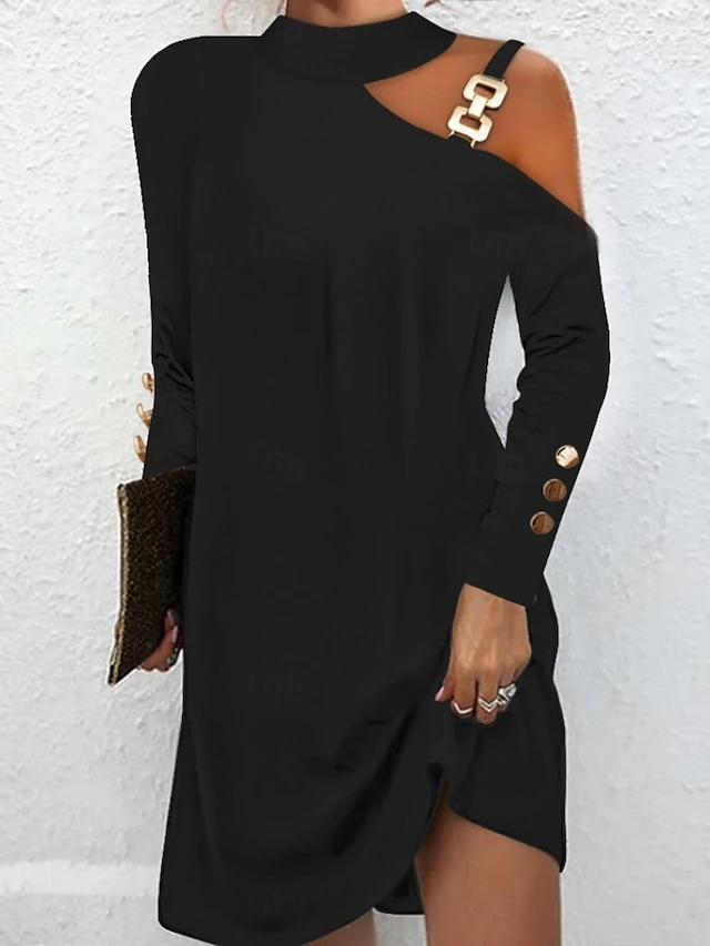 Cyrene | Women's Cold-Shoulder Sweater Dress - Black - Image 1
