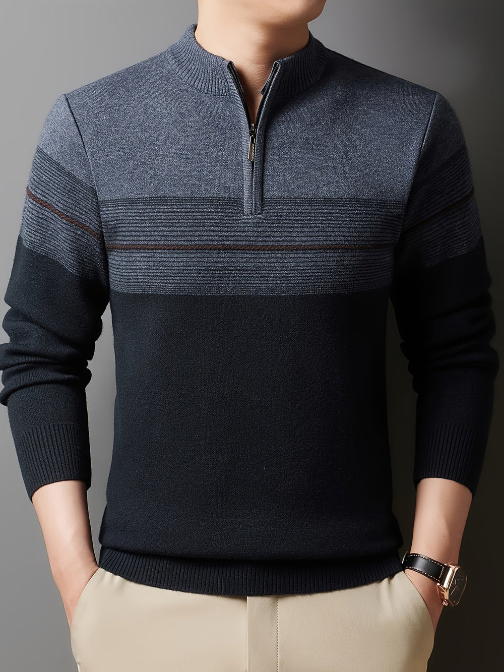 Dalton | Men's Quarter-Zip Knit Sweater - Navy - Image 2