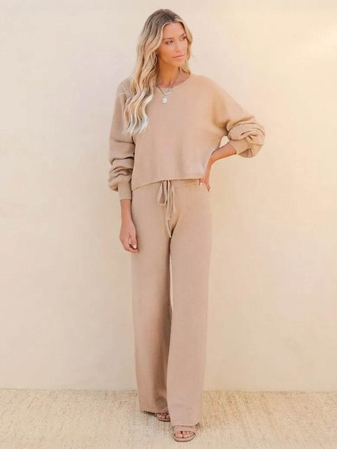 Daphne | Women's Cropped Sweatshirt Wide Leg Pants Set - Image 1