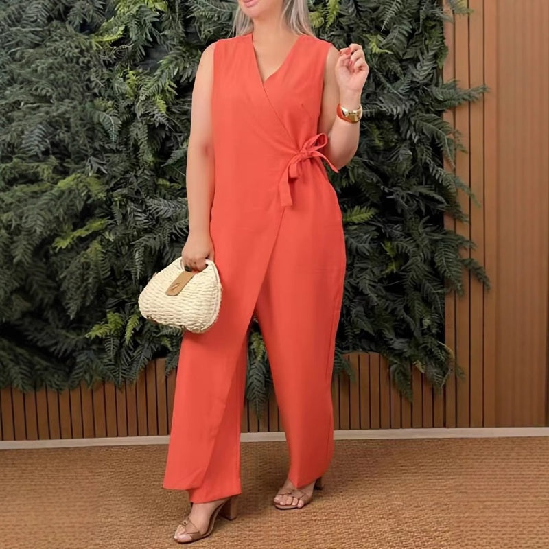 Daphne | Women's Wrap V-Neck Sleeveless Jumpsuit - Image 1