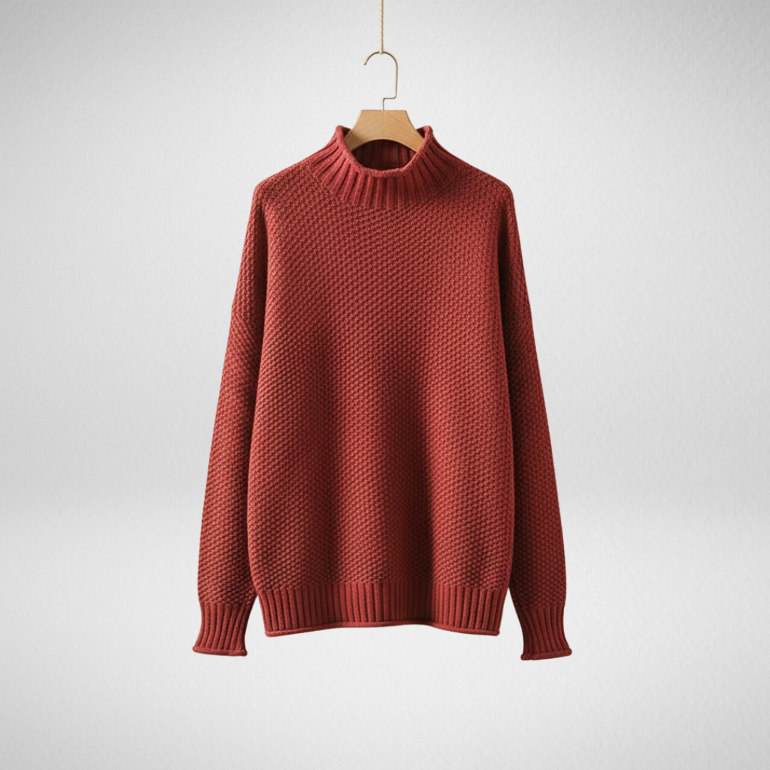 Dareth | Women's Mock Neck Knit Sweater - Burgundy - Image 1