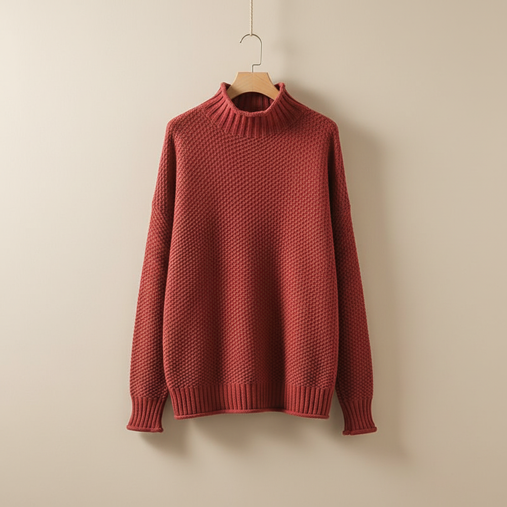 Dareth | Women's Mock Neck Knit Sweater - Burgundy - Image 2