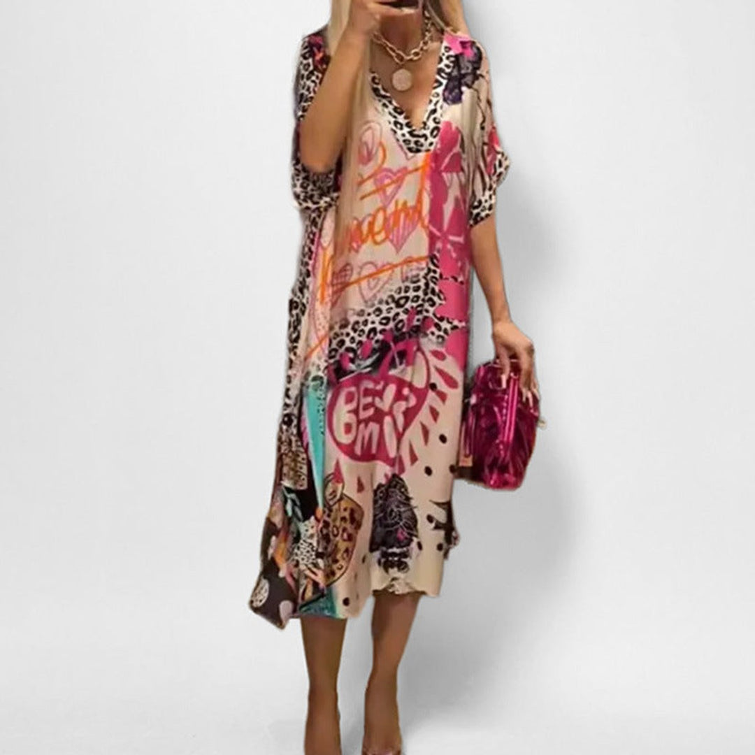 Darianne | Women's Graphic Print V-Neck Midi Dress - Image 1