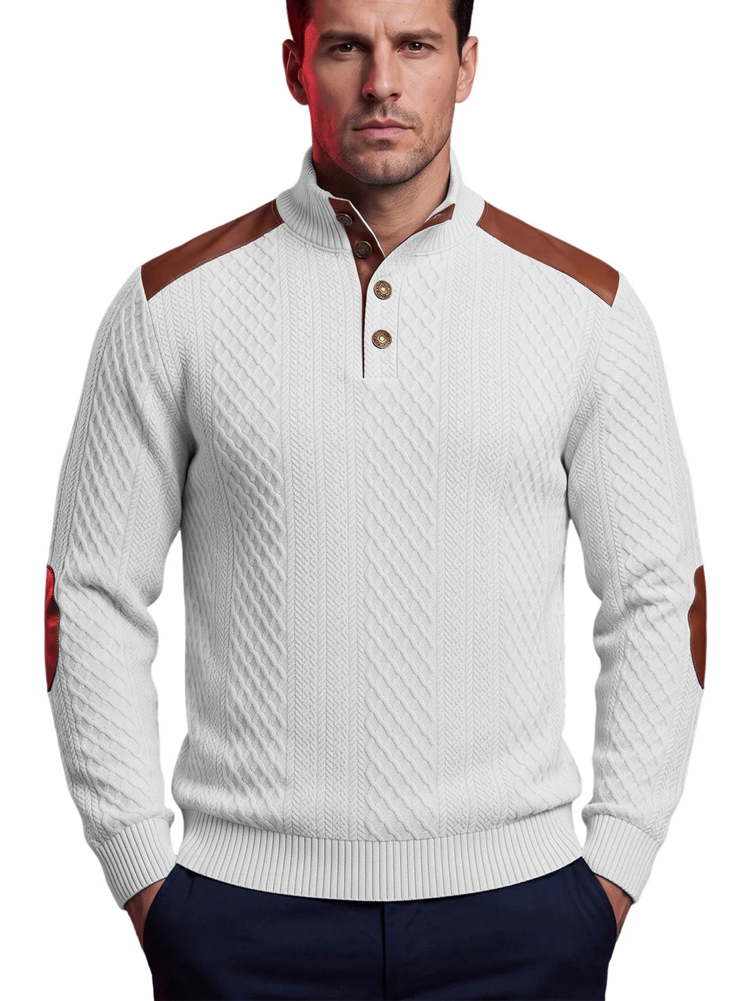 Darnell | Men's Cable Knit Sweater with Elbow Patches - Image 1