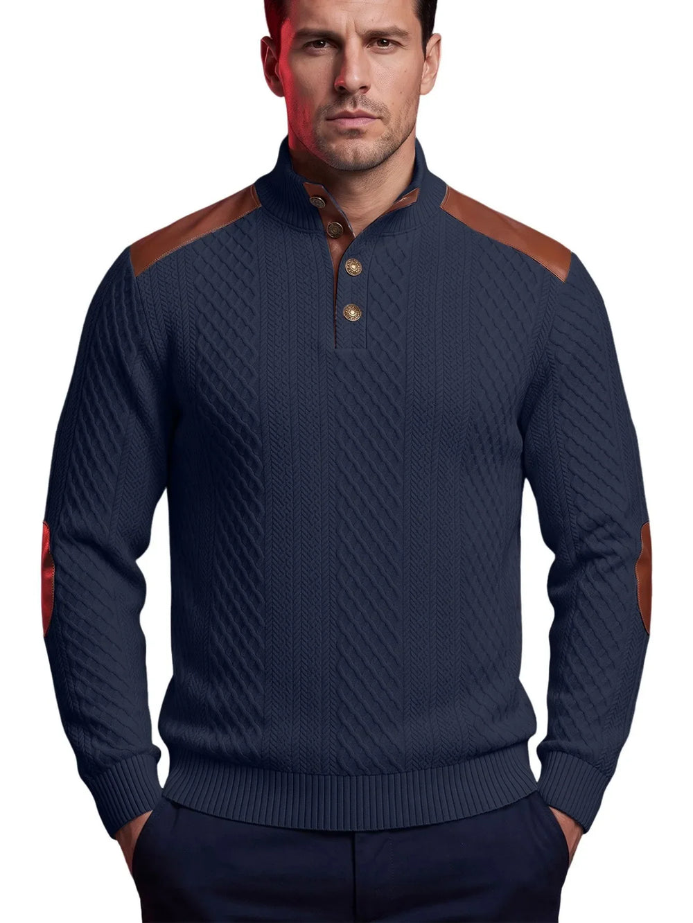 Darnell | Men's Cable Knit Sweater with Elbow Patches - Image 2