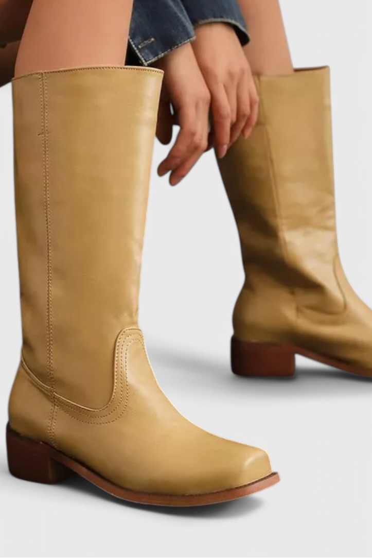 Darveth | Women's Knee-High Block Heel Boots - Camel - Image 1