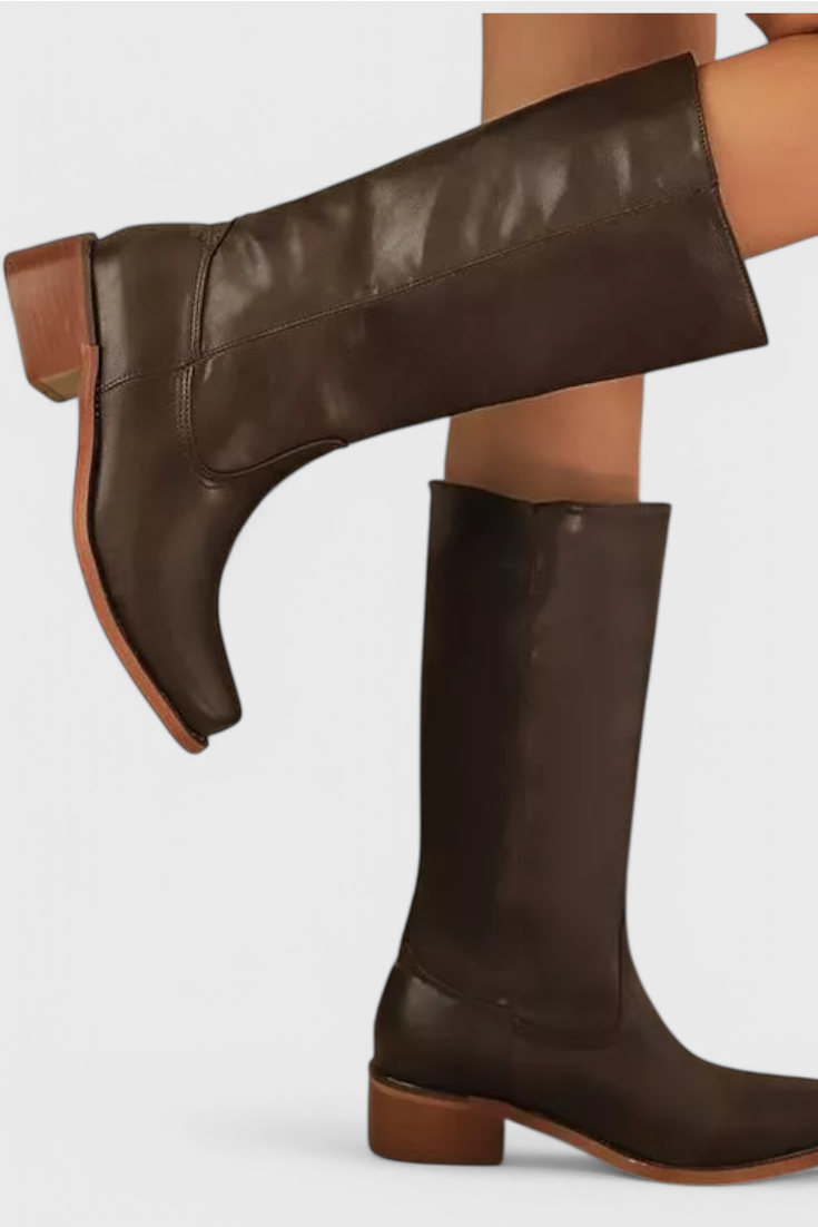 Darveth | Women's Knee-High Block Heel Boots - Camel - Image 2