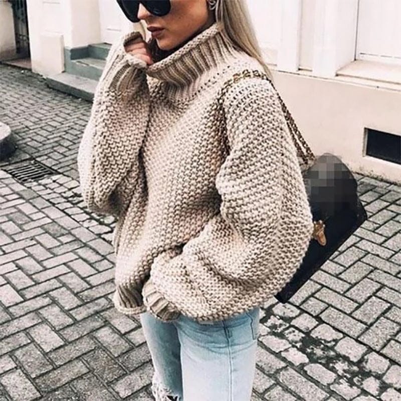 Darwyn | Women's Oversized Chunky Knit Turtleneck Sweater - Beige - Image 1