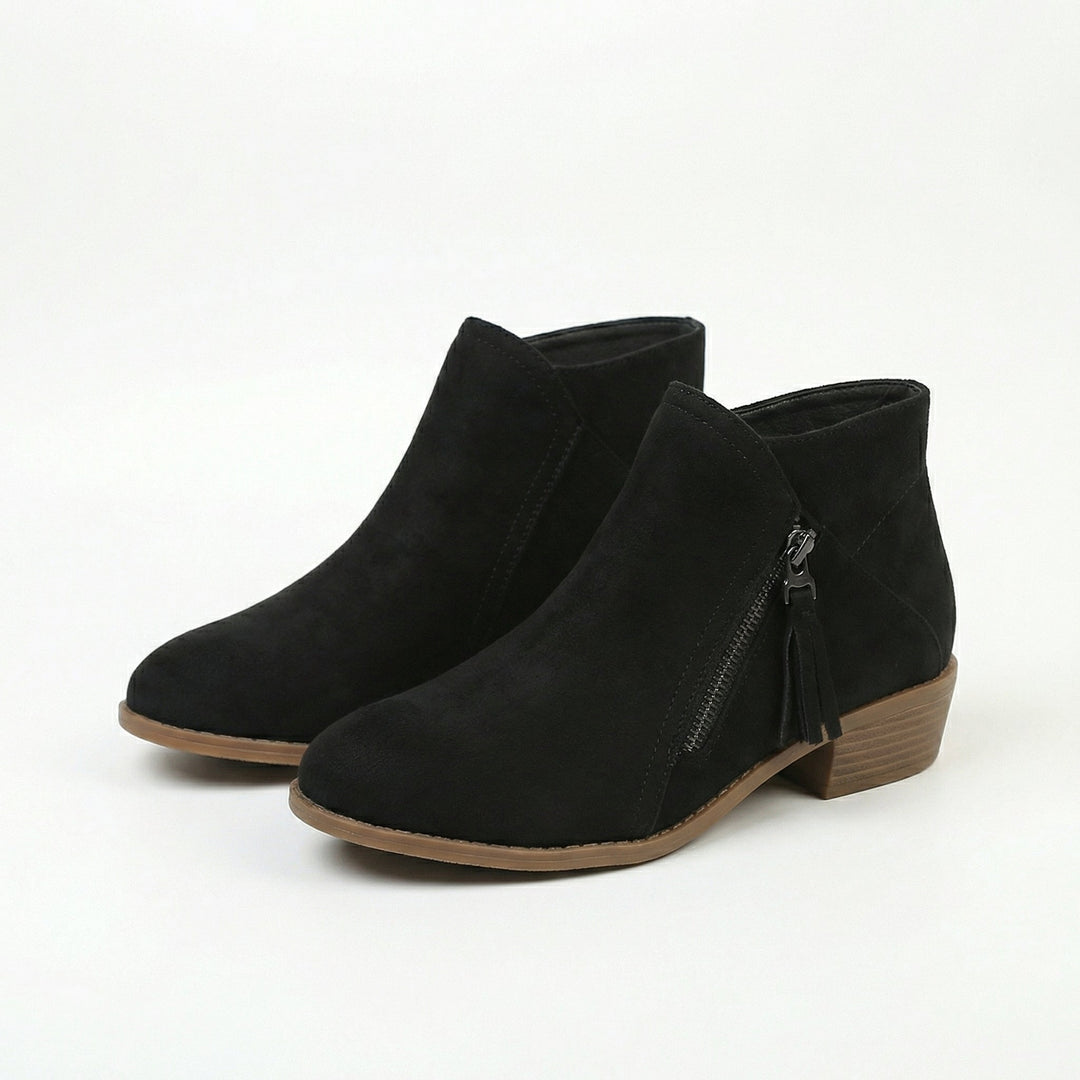 Darya | Women's Black Suede Ankle Boot with Tassel Zip - Black - Image 1