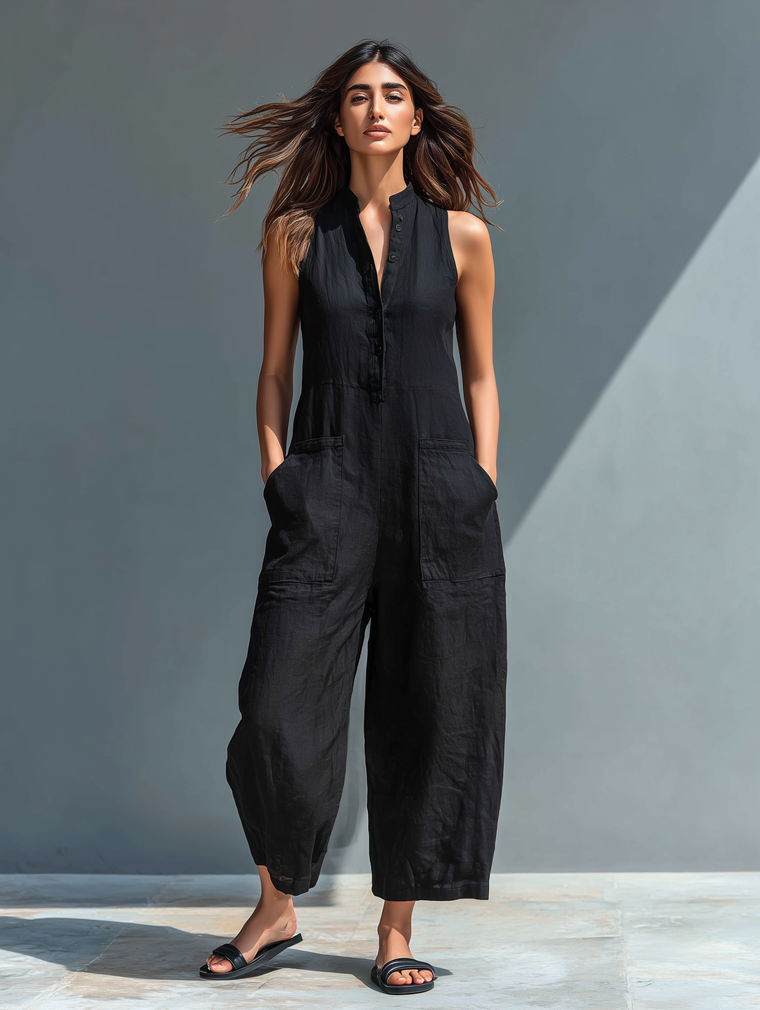 Darya | Women's Sleeveless Wide Leg Jumpsuit - Black - Image 1