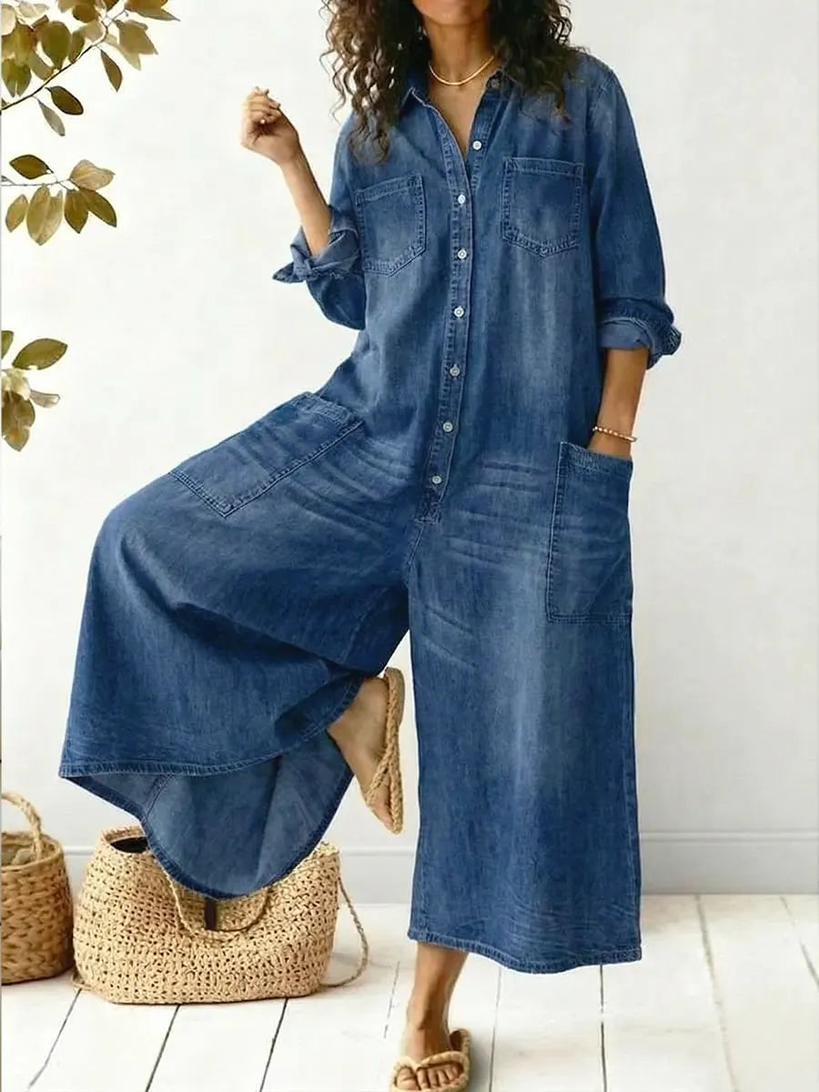 Delilah | Women's Wide Leg Button Front Jumpsuit - Image 1