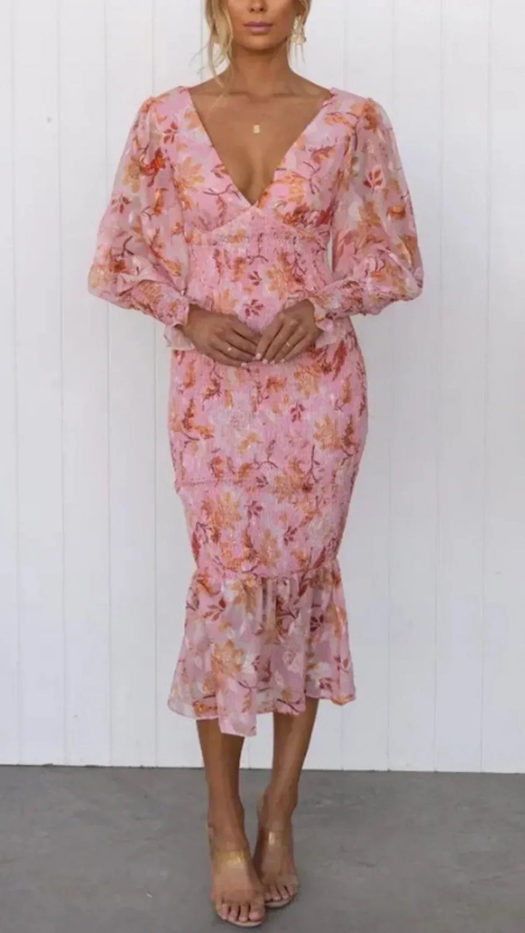 Delphine | Women's Floral Long Sleeve Midi Dress - Image 1