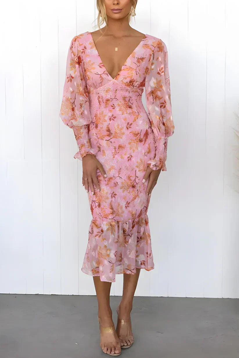 Delphine | Women's Floral Long Sleeve Midi Dress - Image 2