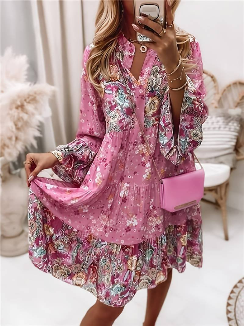 Delphine | Women's Floral Print Long Sleeve Tiered Midi Dress - Floral - Image 1