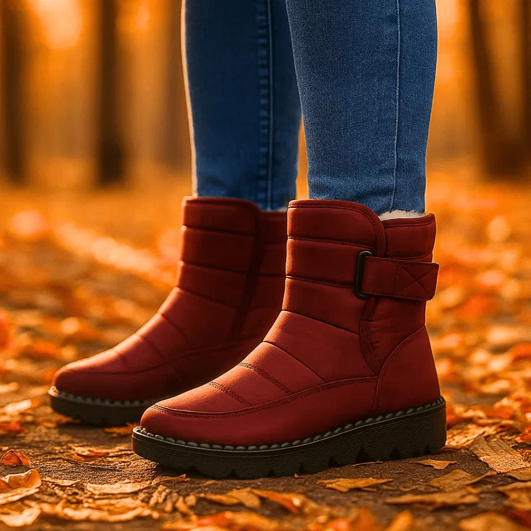 Delvaine | Women's Faux Fur Lined Winter Snow Boots - Red - Image 1