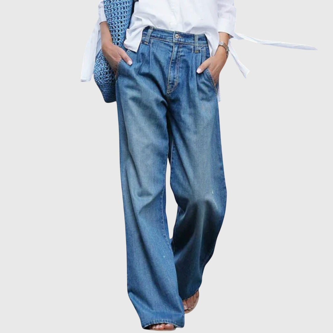 Delvrenne | Women's Baggy Jeans High Waisted Wide Leg - Blue - Image 1