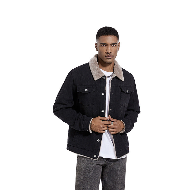 Denvrick | Men's Sherpa-Lined Denim Trucker Jacket - Black - Image 1