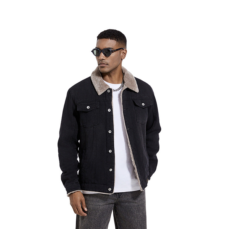 Denvrick | Men's Sherpa-Lined Denim Trucker Jacket - Black - Image 2