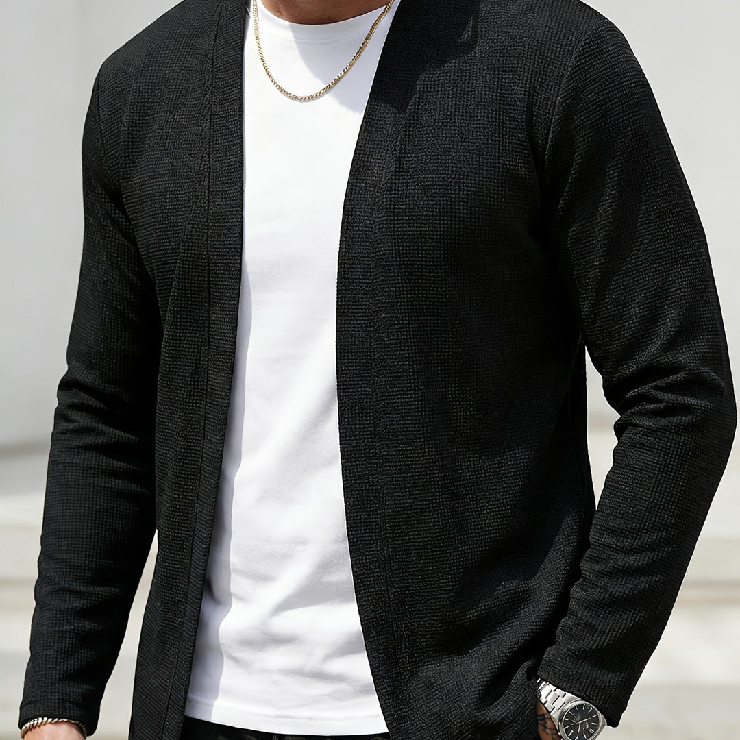 Desmond | Men's Open Front Cardigan Layering Sweater - Black - Image 1