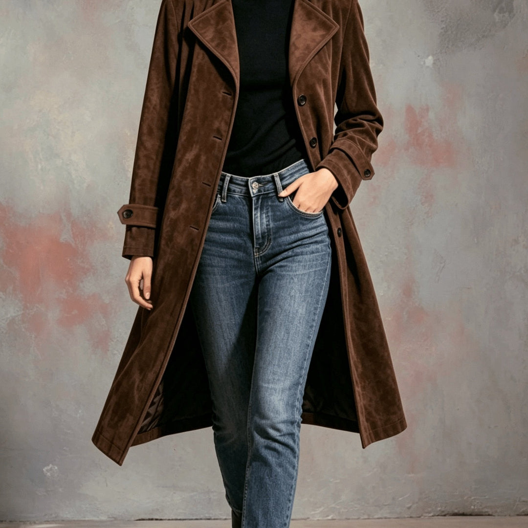Doravel | Women's Longline Trench Coat - Brown - Image 1