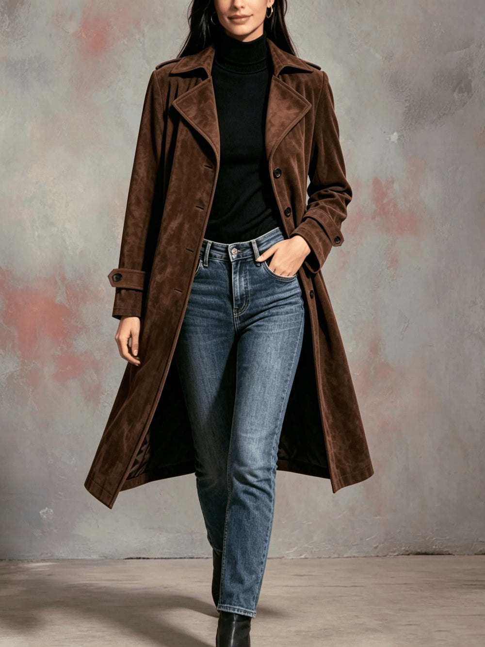Doravel | Women's Longline Trench Coat - Brown - Image 2