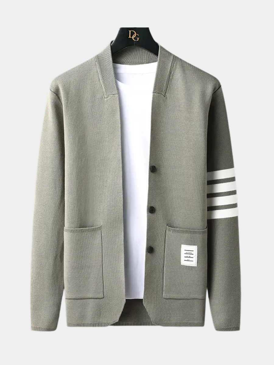 Dorian | Men's Open Front Cardigan Knit Sweater - Khaki - Image 1