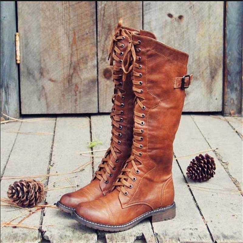 Dorinda | Women's Knee-High Lace-Up Riding Boots - Brown - Image 1