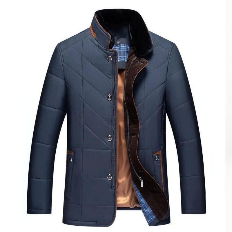 Dorran | Men's Quilted Puffer Jacket Stand-Up Collar - Navy - Image 1