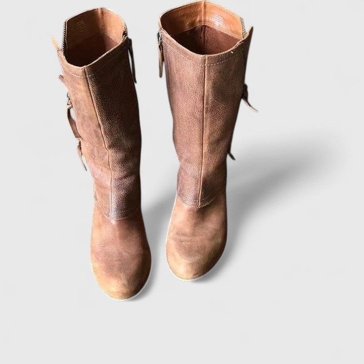 Dravelle | Women's Mid-Calf Leather Boots - Brown - Image 2