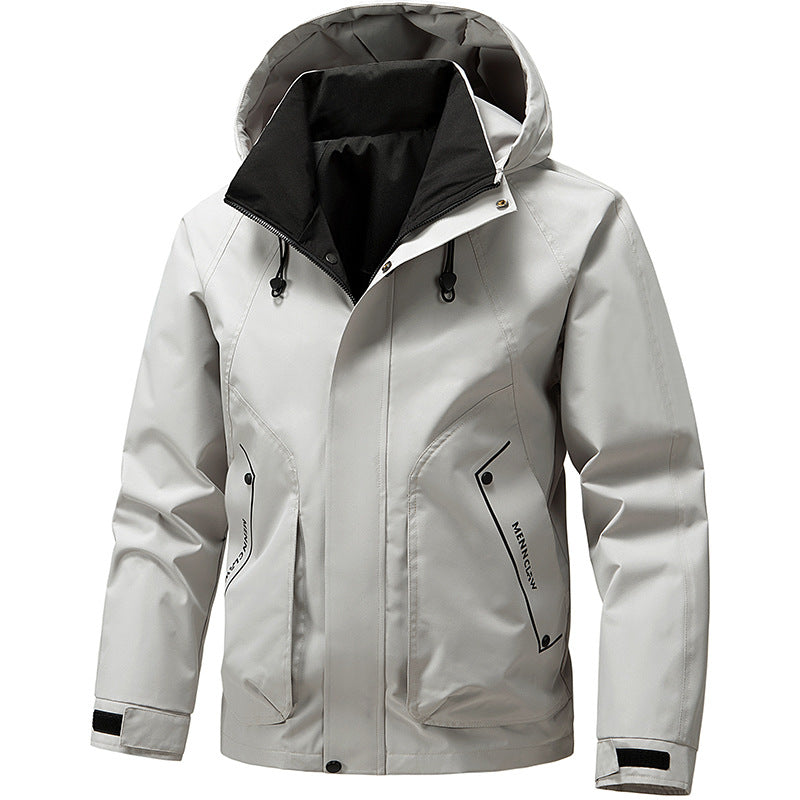 Dravick | Men's Hooded Windbreaker Jacket - Light Grey - Image 1