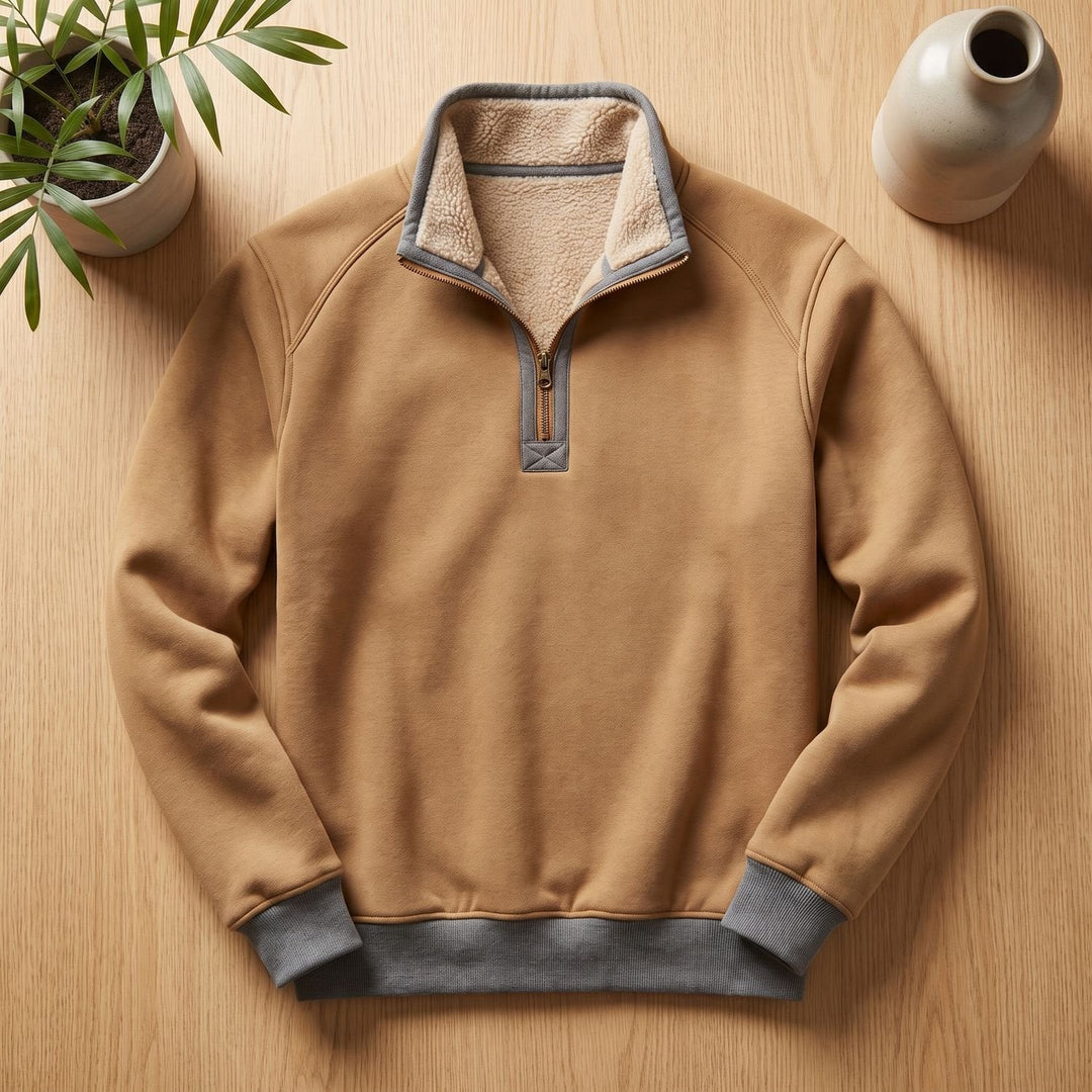 Dravick | Men's Quarter-Zip Fleece-Lined Pullover Sweater - Camel - Image 1