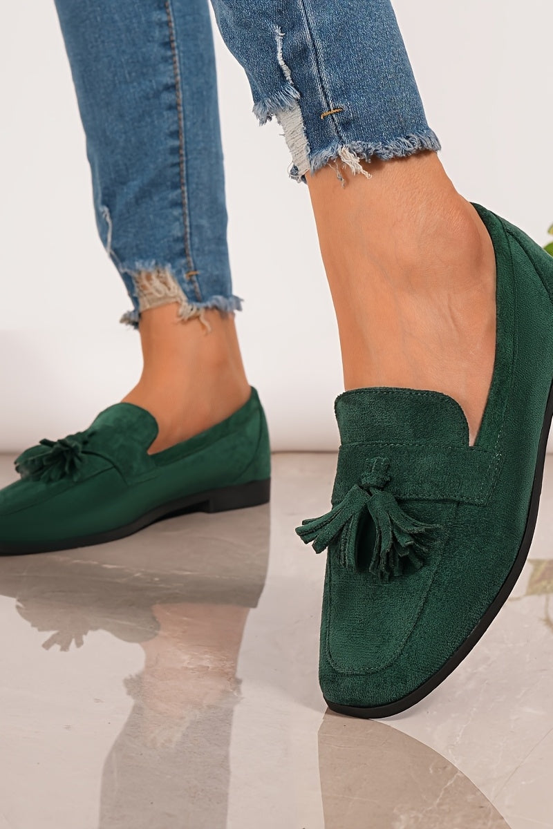 Drevaine | Women's Tassel Loafer Flat - Dark Green - Image 2