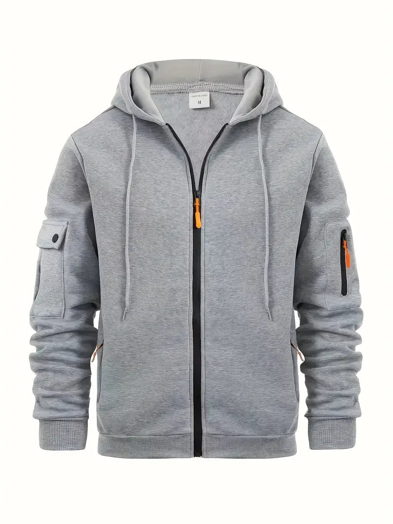 Drevane | Men's Zip-Up Hoodie with Pockets - Light Grey - Image 1
