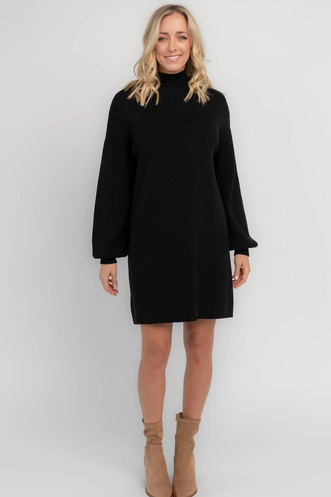 Drevara | Women's Sweater Dress Mock Neck Knit - Black - Image 1
