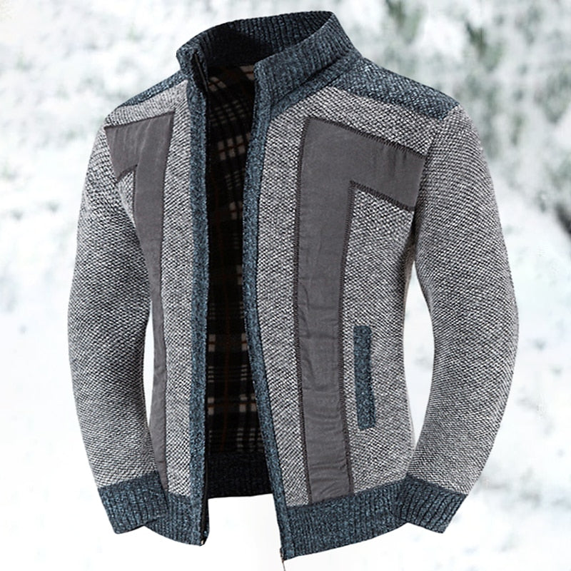 Edric | Men's Zip-Up Colour Block Cardigan - Grey - Image 1