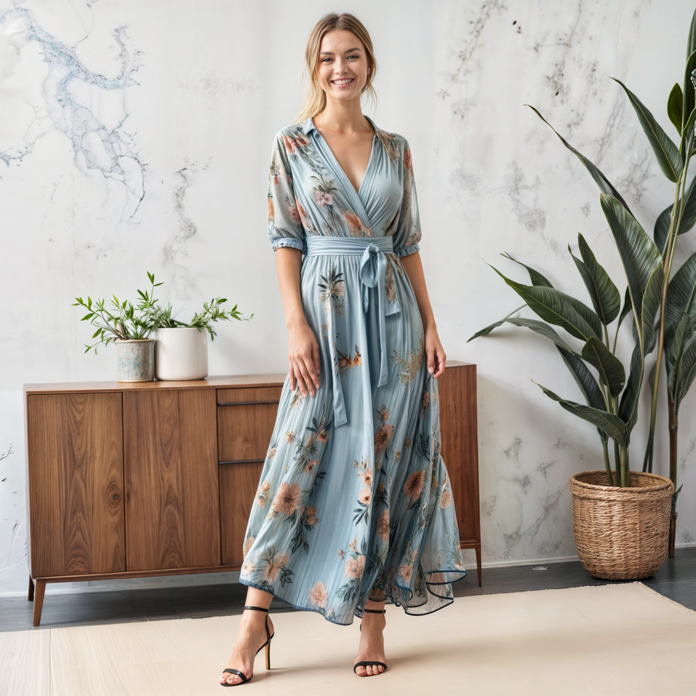 Elara | Women's Floral Wrap Midi Dress - Image 2