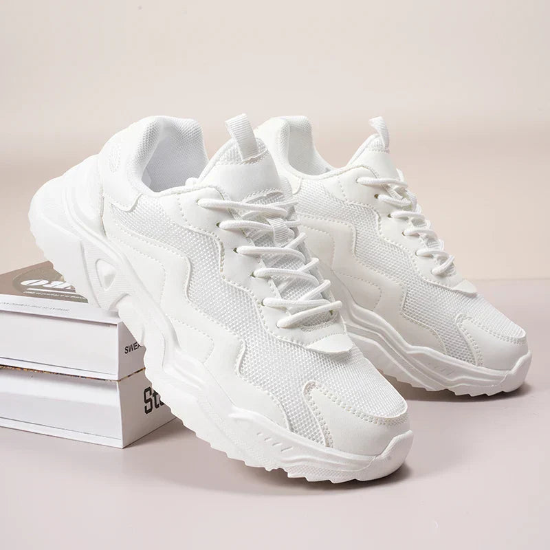 Elisandra | Women's White Lace-Up Sneakers - Image 1