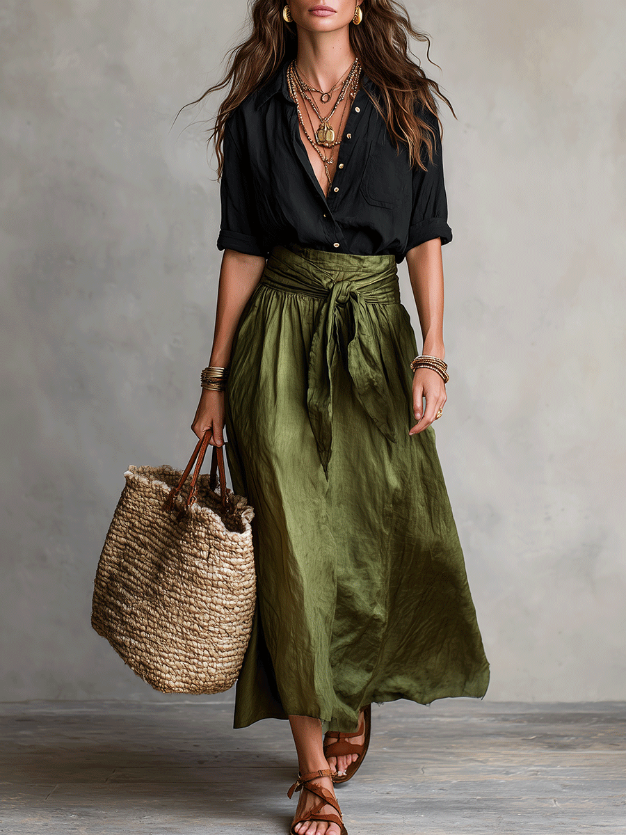 Eloisa | Women's High Waist Flowy Midi Skirt and Top Set - Image 1