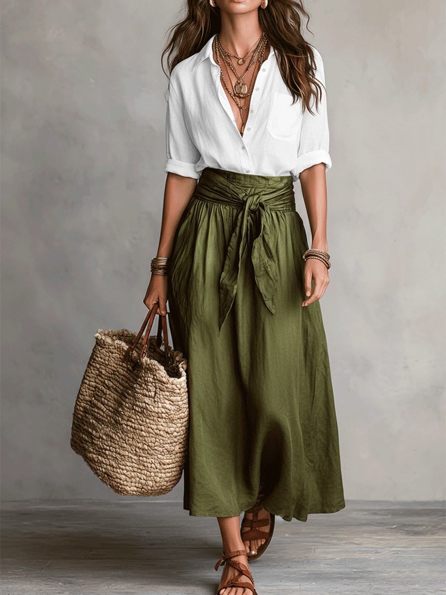 Eloisa | Women's High Waist Flowy Midi Skirt and Top Set - Image 2