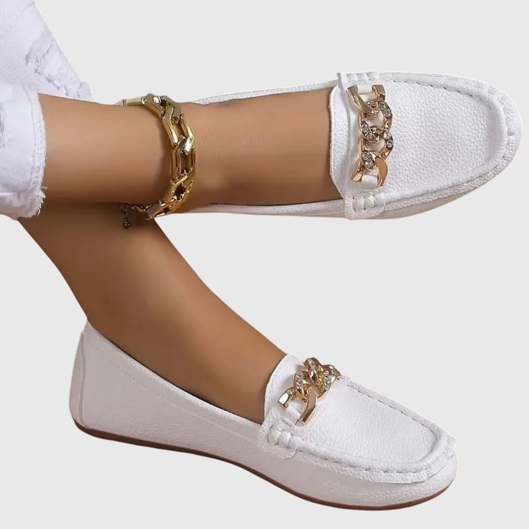 Elowen | Women's Chain Detail Slip-On Loafer - White - Image 1