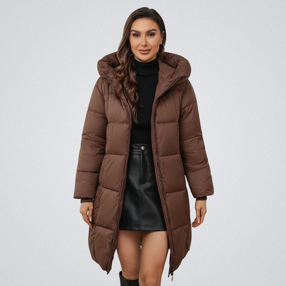 Elspeth | Women's Hooded Long Puffer Coat - Red - Image 2