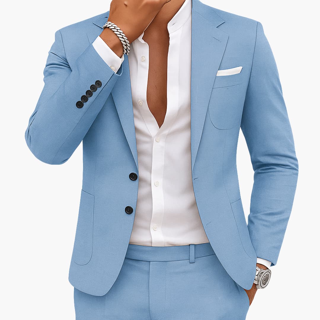 Emilio | Men's Slim Fit Two-Piece Suit Set - Light Blue - Image 1