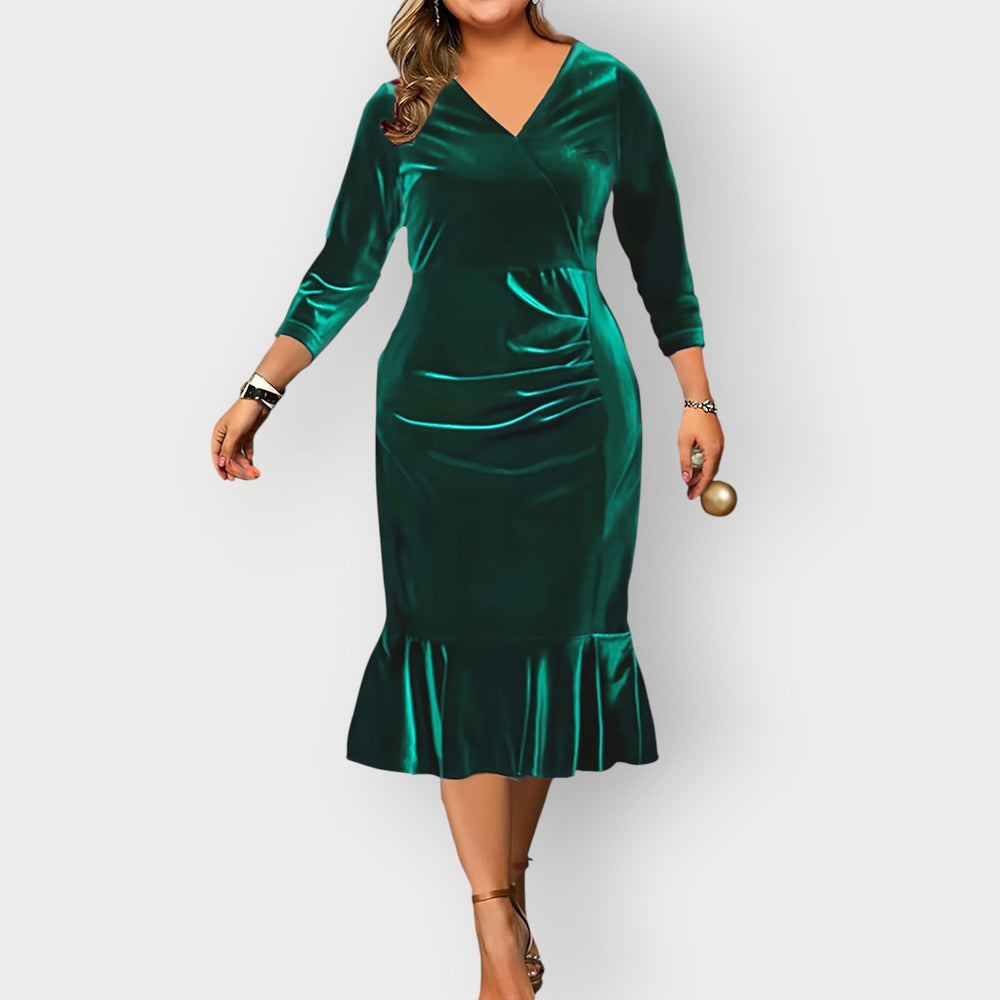 Emmeline | Women's V-Neck Ruffle Hem Midi Dress - Image 2