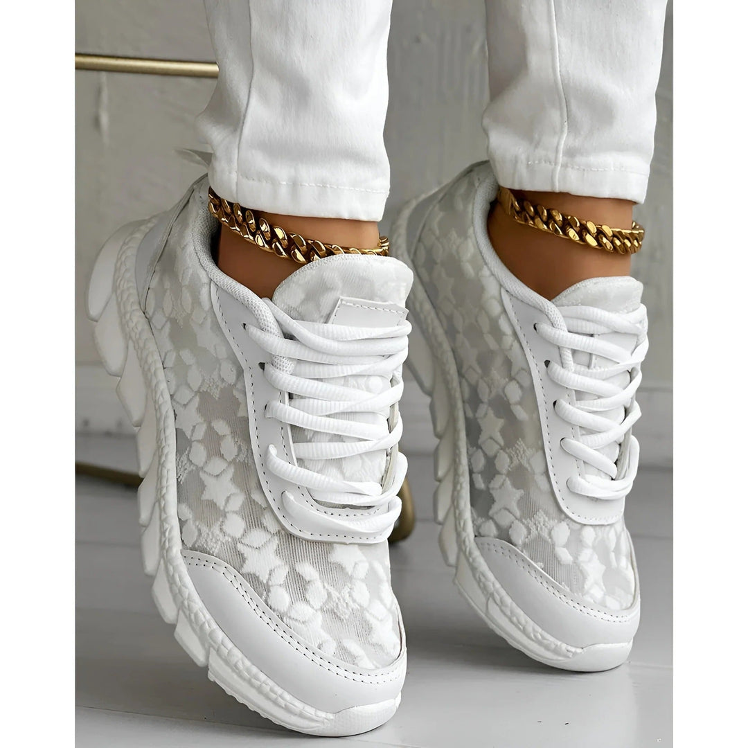 Esperanza | Women's Platform Lace-Up Sneakers - White - Image 1