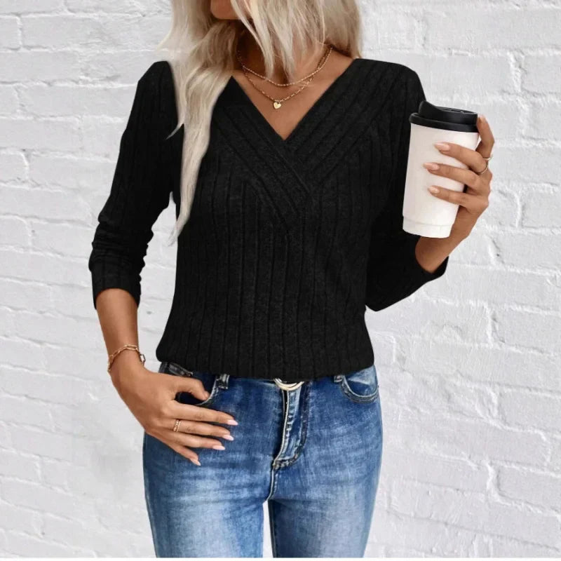 Estelle | Women's V-Neck Long Sleeve Sweater - Image 2