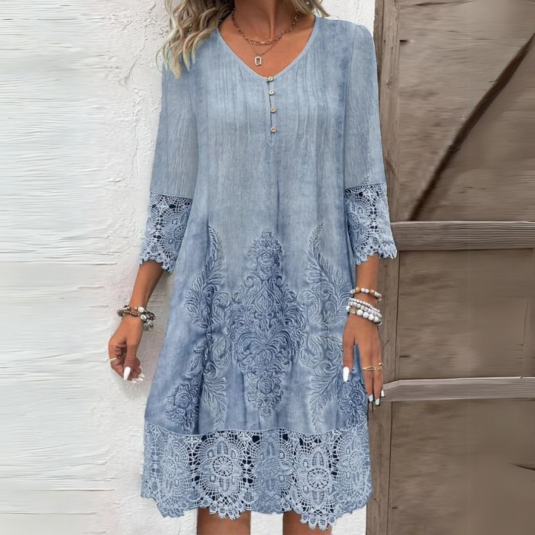 Esther | Women's Embroidered Lace Trim Midi Dress - Image 1