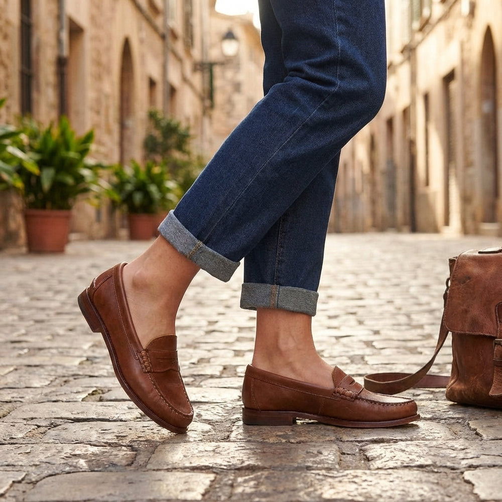 Eulalie | Women's Penny Loafer Flat Slip-On Shoe - Brown - Image 2