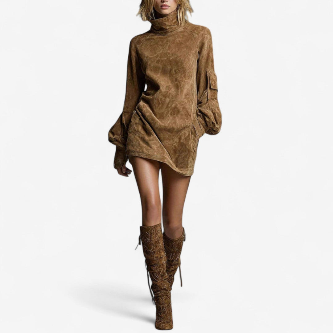 Eularia | Women's Mock Neck Long Sleeve Mini Dress - Image 1