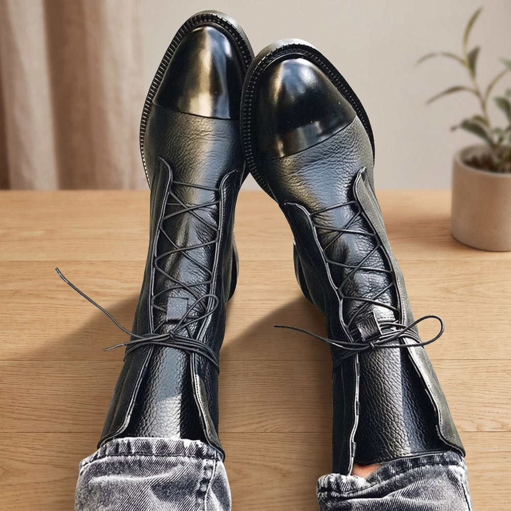Evadne | Women's Lace-Up Leather Winter Ankle Boot - Black - Image 2